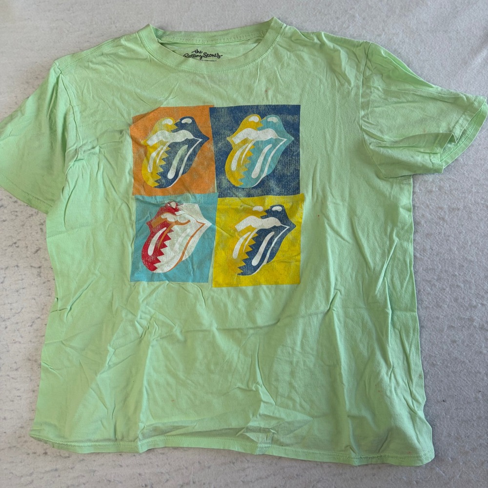The Rolling Stones T-Shirt Unisex Large Green Tongue Logo‎ Graphic Short Sleeve